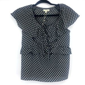 Max Studio Polka Dot Ruffle Blouse Tie Neck Top NWT Size XS